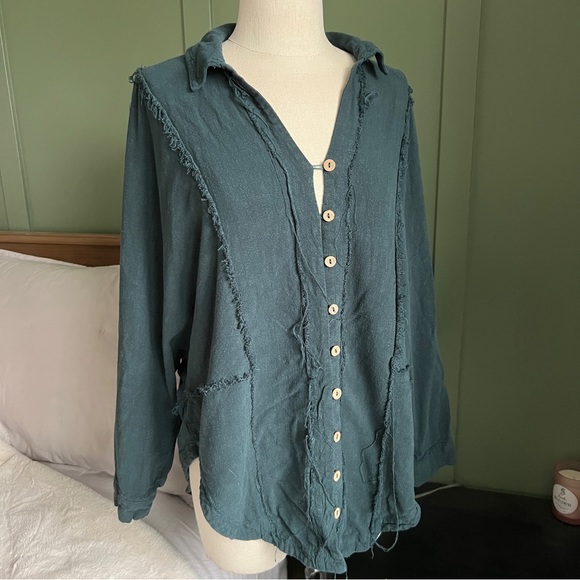 Bohme Teal Button Down Blouse - Picture 1 of 6